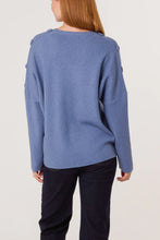 Plain V-Neck Button Sleeve Detail Knitted Jumper (2 Colours)