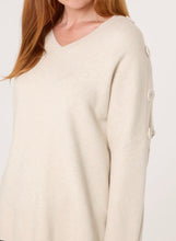 Plain V-Neck Button Sleeve Detail Knitted Jumper (2 Colours)