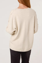 Plain V-Neck Button Sleeve Detail Knitted Jumper (2 Colours)