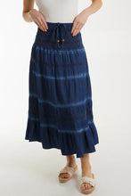 Tiered Dark Denim Maxi Skirt With Shirred Waist