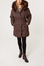 Plain Mid-Length Puffer Coat With Fur Hood (2 Colours)