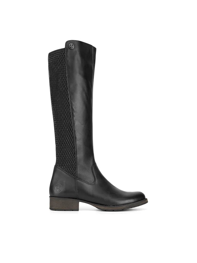 Rieker Z9591 00 Black Leather Knee High Long Boots Missy Online Shoes Fashion Accessories Based in Leeds
