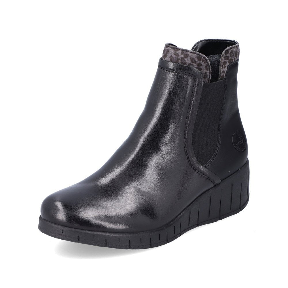 Rieker Y1383-01 Chelsea Style Wedge Black Leather Ankle Boots