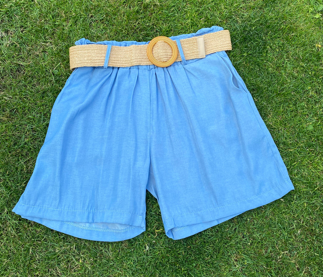 Tencal Plain Denim Shorts With A Natural Stretchy Belt (2 Colours