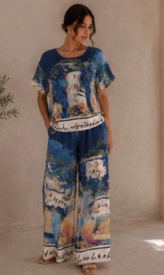 Sarah Satin Landscape Watercolour Print Round Neck Top (6 Colours)