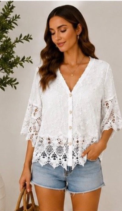 Joannie Crochet And Embroidery Style Button Cardigan Top (4 Colours)