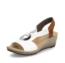 Rieker 624H6-81 Alula White And Tan Low Wedge Sandals