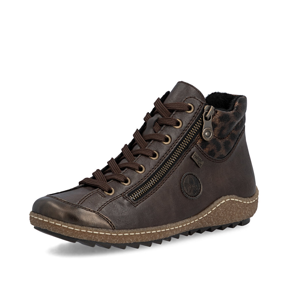 Rieker L7514-25 Brown And Leopard Print Detail Tex Trainer Boots