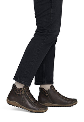 Rieker L7514-25 Brown And Leopard Print Detail Tex Trainer Boots