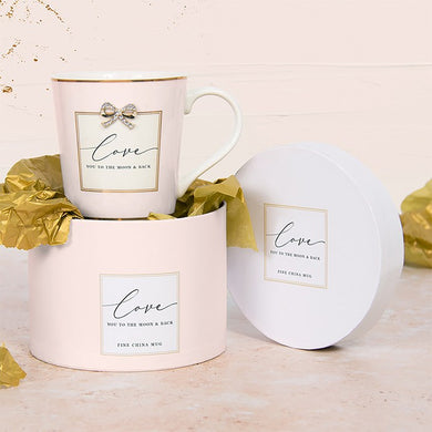 Fine China Mug With Gold Dimante Bow (10 Designs)
