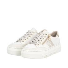 Rieker M1912-80 Morelia Leather Beige And Light Gold Combination Flatform Trainers