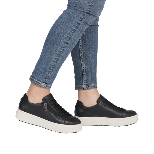Rieker M7701-01 Lugano Black Leather Flatform Trainers