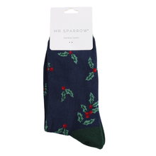 Mr Sparrow MR188 Navy Holly Sprigs Bamboo Socks