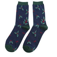 Mr Sparrow MR188 Navy Holly Sprigs Bamboo Socks