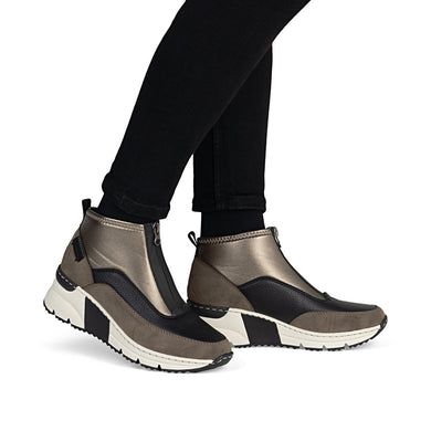 Rieker N6352-25 Newa Brown Combination Zip Front Wedge Trainer Boots