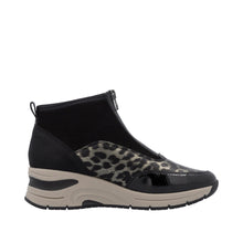 Rieker N9362-00 Largo Leopard And Black Zip Front Wedge Trainer Boots
