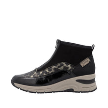 Rieker N9362-00 Largo Leopard And Black Zip Front Wedge Trainer Boots