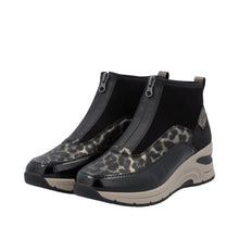 Rieker N9362-00 Largo Leopard And Black Zip Front Wedge Trainer Boots