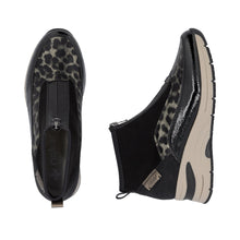 Rieker N9362-00 Largo Leopard And Black Zip Front Wedge Trainer Boots