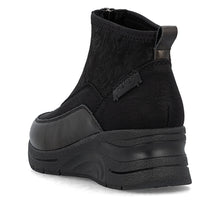 Rieker N9362-01 Posen Black And Chocolate Metallic Zip Front Wedge Trainer Boots