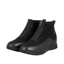 Rieker N9362-01 Posen Black And Chocolate Metallic Zip Front Wedge Trainer Boots