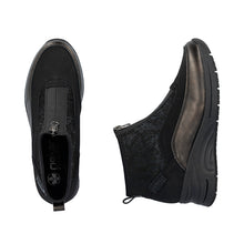 Rieker N9362-01 Posen Black And Chocolate Metallic Zip Front Wedge Trainer Boots