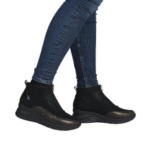 Rieker N9362-01 Posen Black And Chocolate Metallic Zip Front Wedge Trainer Boots