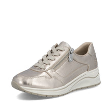 Rieker N9501-90 Artigo Metallic Champagne Leather Wedge Wide Fitting Trainers