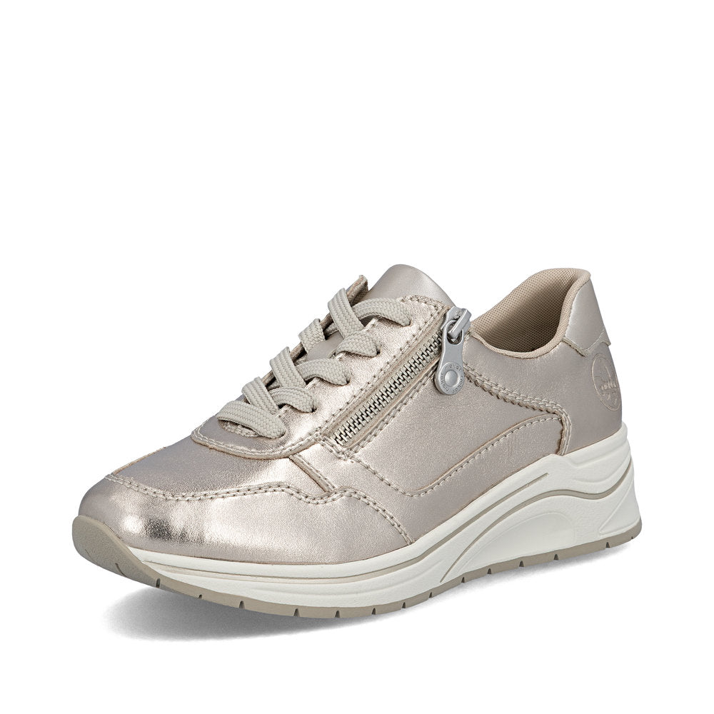 Rieker N9501-90 Artigo Metallic Champagne Leather Wedge Wide Fitting Trainers