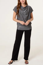 Metallic Stretchy Cowl Neck Drape Top (2 Colours)