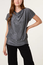 Metallic Stretchy Cowl Neck Drape Top (2 Colours)