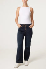 Mandy Magic Super Stretchy Dark Indigo Straight Leg Jeans With Brown Trim Detail