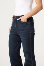 Mandy Magic Super Stretchy Dark Indigo Straight Leg Jeans With Brown Trim Detail