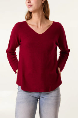 Plain V-Neck Jumper With Stitching Detail (5 Colours)