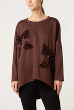 Plain Sequin Bow Detail Longline Round Neck Tunic Style Top (4 Colours)