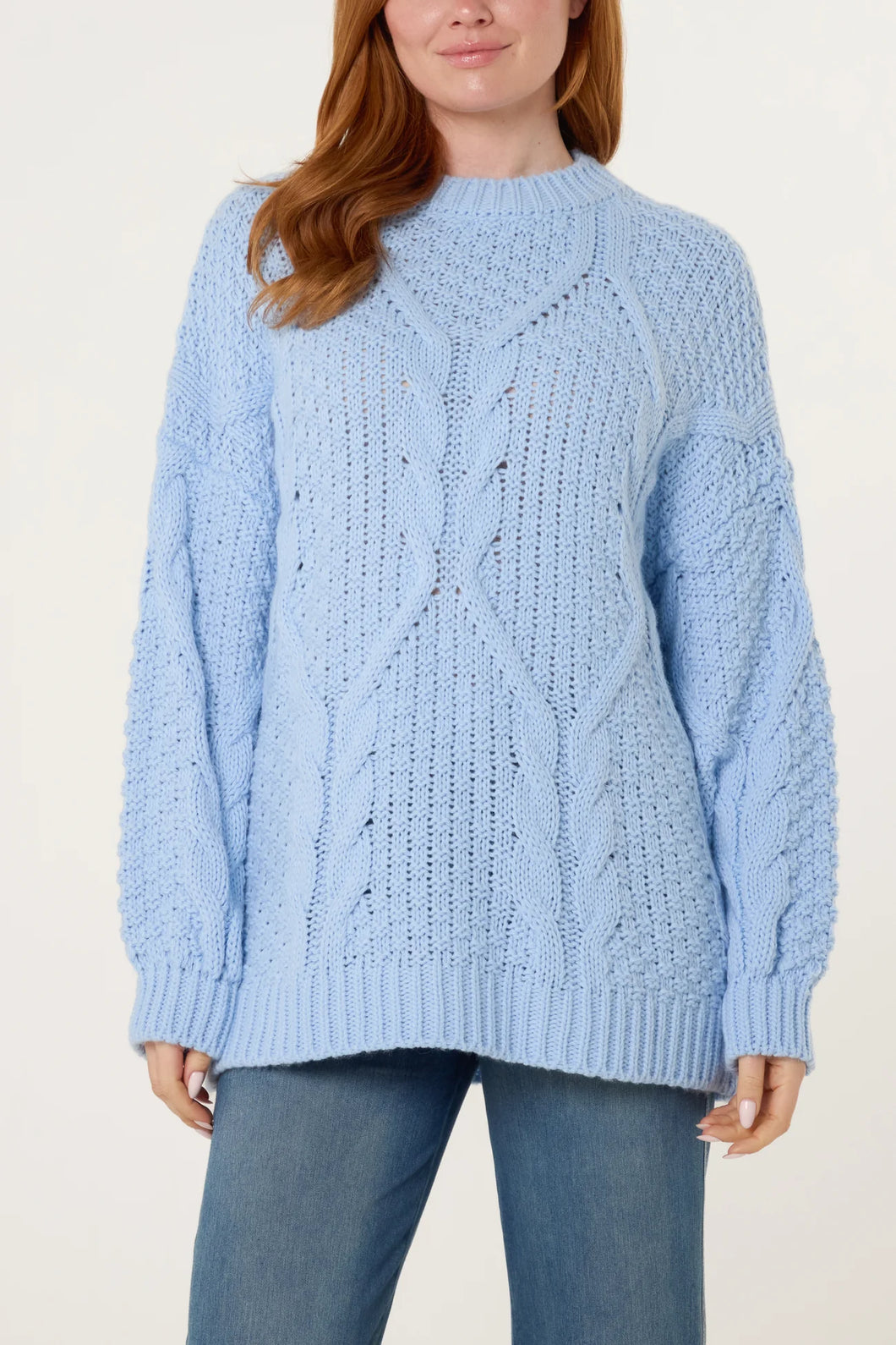 Jenny Plain Cable Knit Round Neck Jumper (2 Colours)