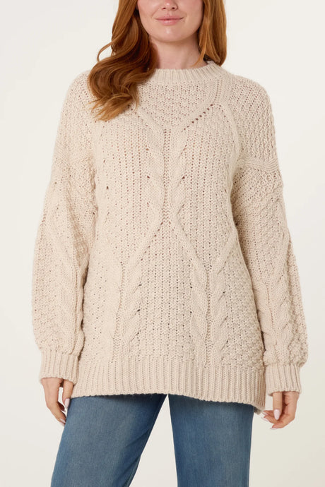 Jenny Plain Cable Knit Round Neck Jumper (2 Colours)