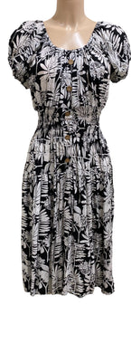 Black And White Tropical Leaf Print Midi Dress