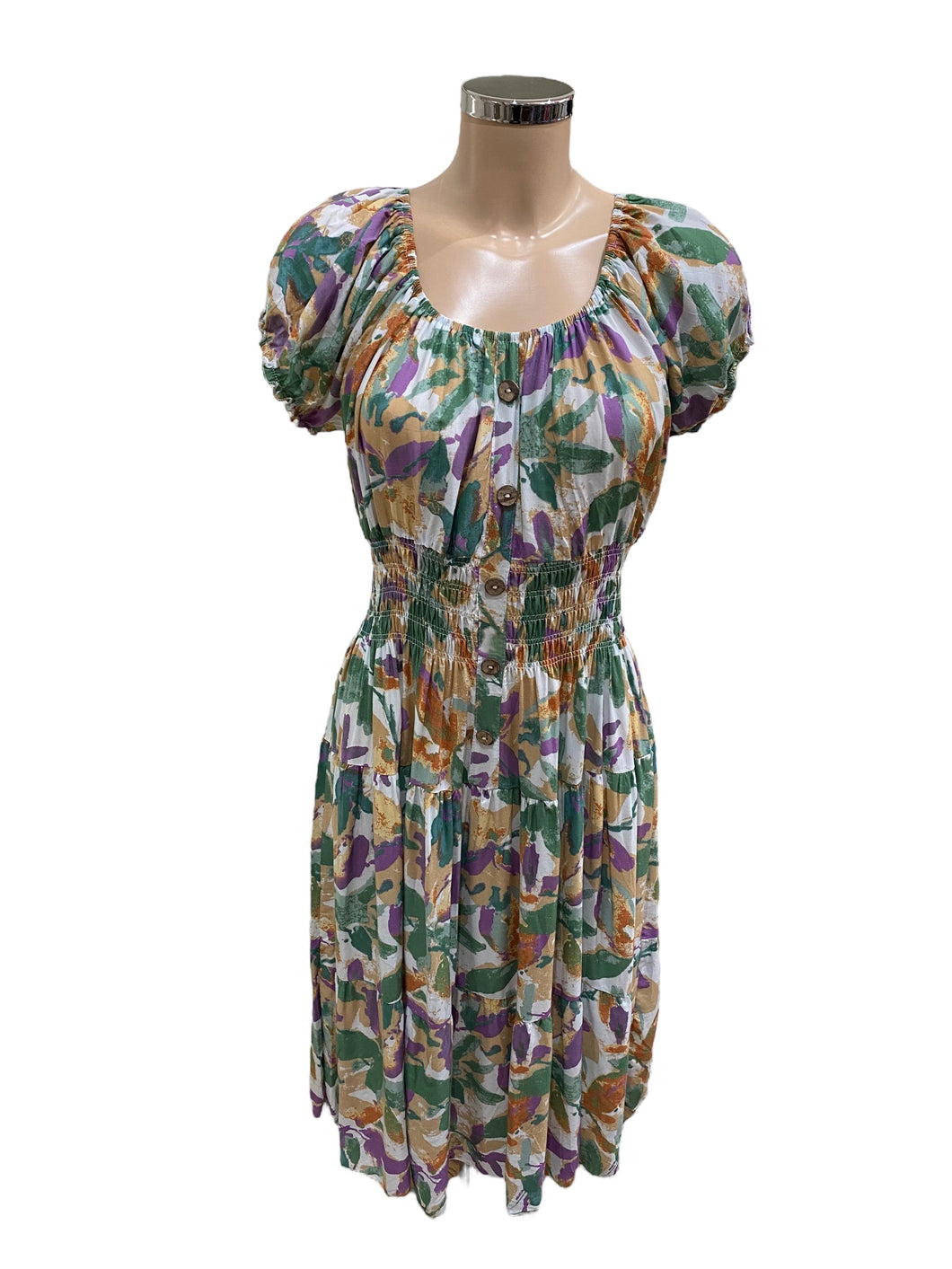 Multi Summer Leaf Bardot Midi dress (2 Colours)