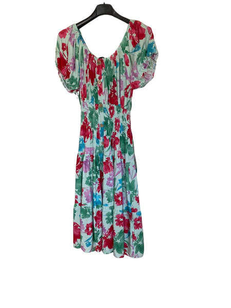 New Mint Artist Flower Bardot Midi Dress