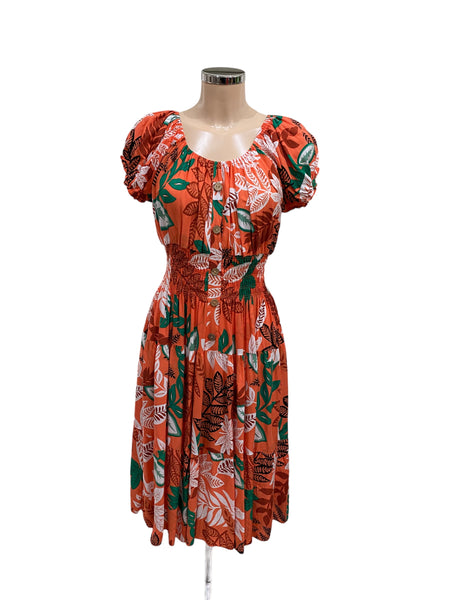New Orange Multi Summer Tropical Print Bardot Midi Dress