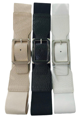 Plain Snake Effect Square Buckle Belt (3 Colours)