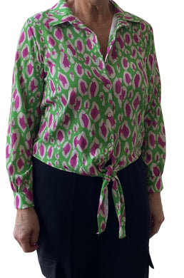 Kathy Abstract Print Tye Front Long Sleeve Shirt ( 3 Colours )