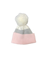 Park Lane HAT950 Grey White and Pink Knitted Striped Winter Hat