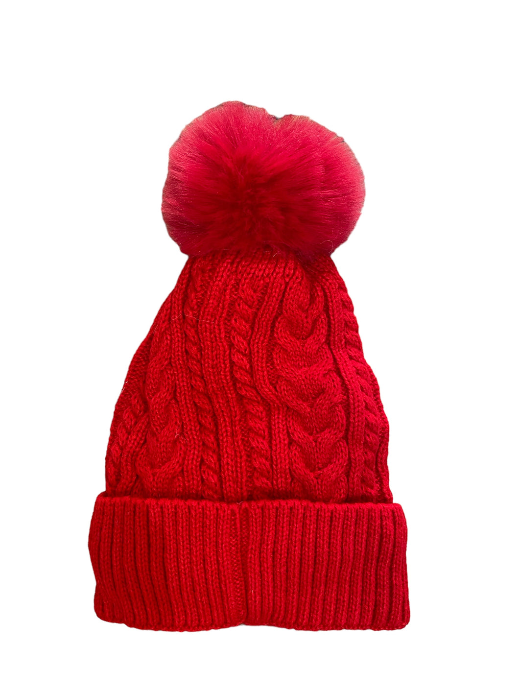 Cable Knit Plain Pom Pom Hat With Fleece Lining (10 Colours)