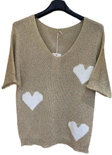 Lurex V-Neck Heart Design Short Sleeved Jumper (4 Colours)