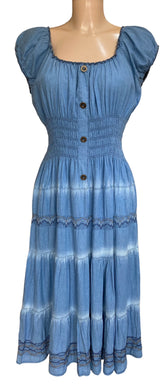 Tie-Dye Denim Bardot Midi Dress with Stitch Detail (2 Colours)