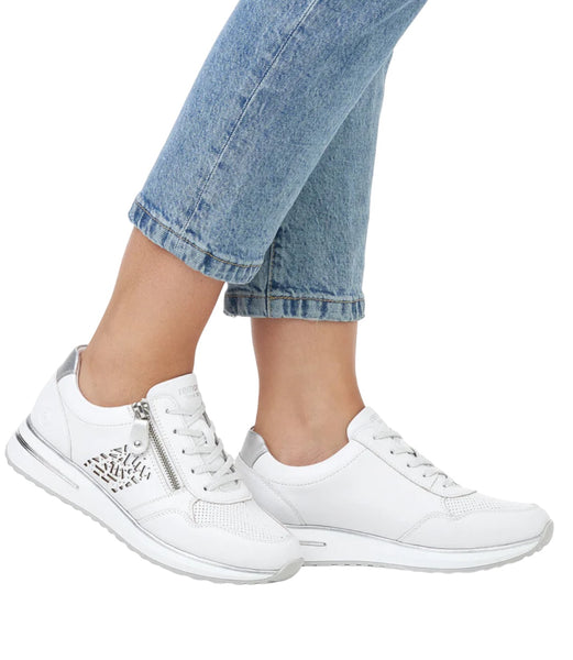 Remonte D1G00-80 Pamplona White Leather Wedge Trainers