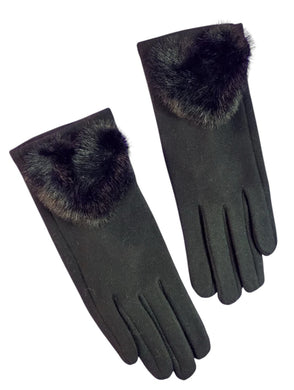 Zelly 400400 Plain Black Stretchy Faux Fur Heart Gloves