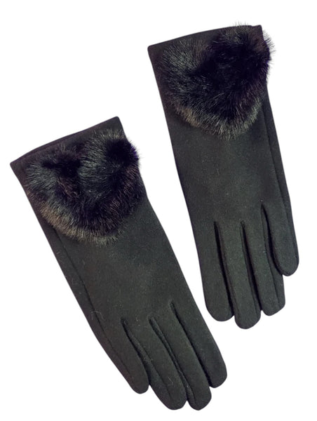 Zelly 400400 Plain Black Stretchy Faux Fur Heart Gloves